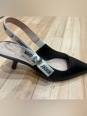 Dior Black Leather Slingback Pumps with J'ADIOR Ribbon
